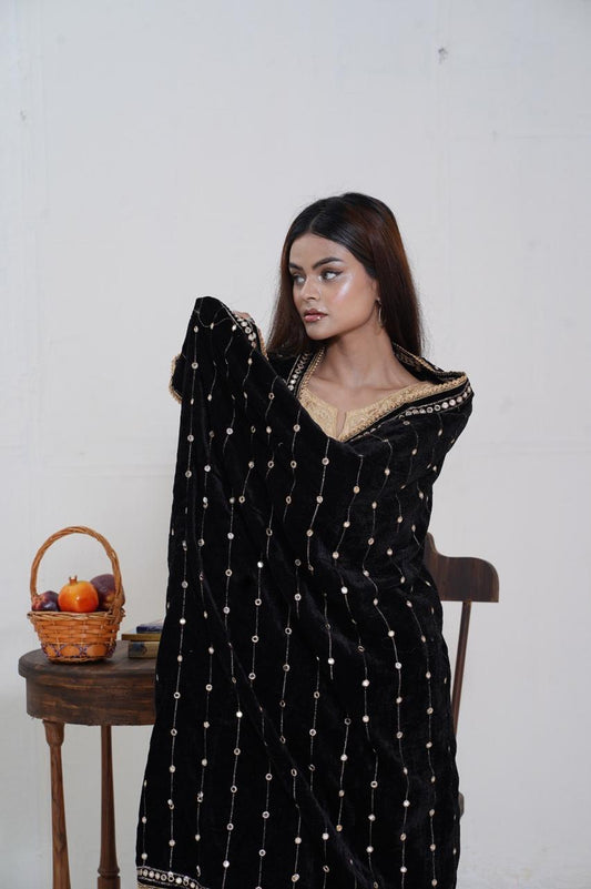 9mm sequence embroidery shawl in velvet