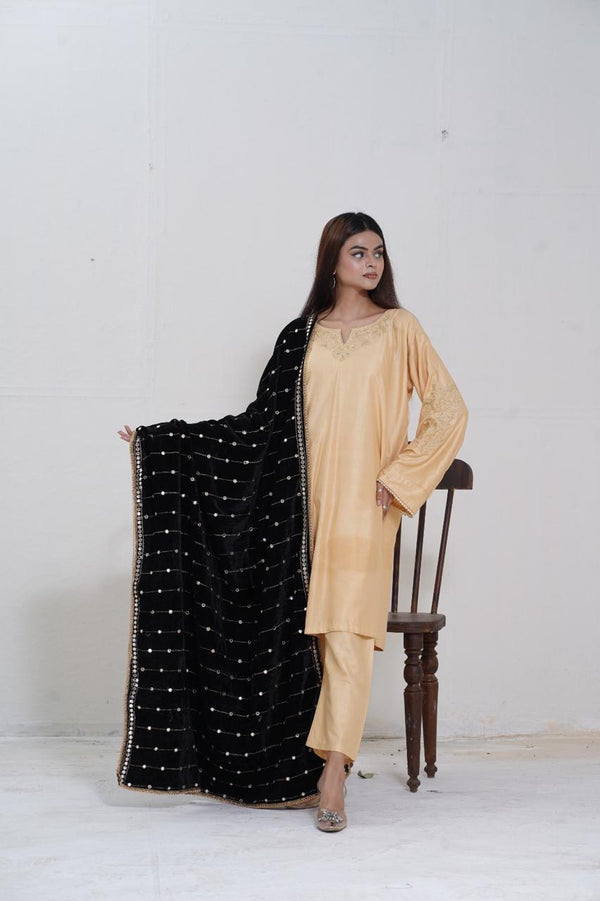 9mm sequence embroidery shawl in velvet