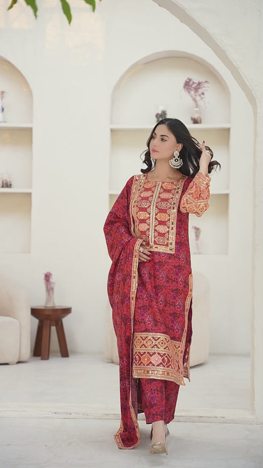 Crimson Royale – Luxury Printed 3-Piece Danak Suit